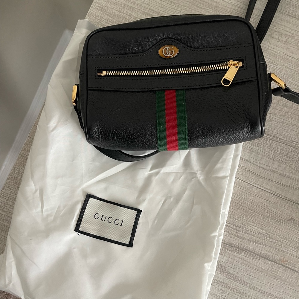 GUCCI OPHIDIA BLACK LEATHER CROSSBODY